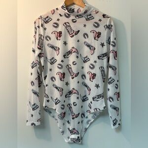 Western Print Pink and Black Sheer Bodysuit